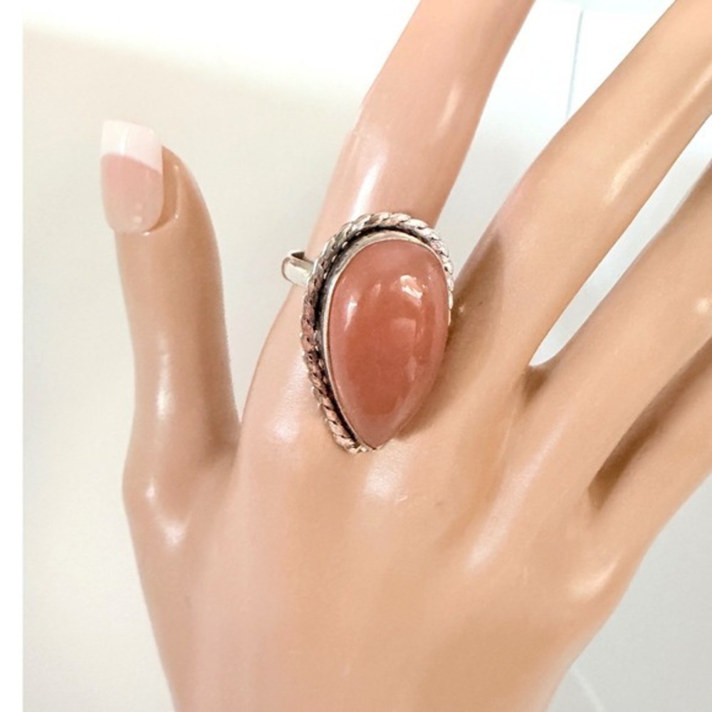 Hand Crafted Carnelian Ring Women 8-11 adjustable peach Gemstone Silver Plated